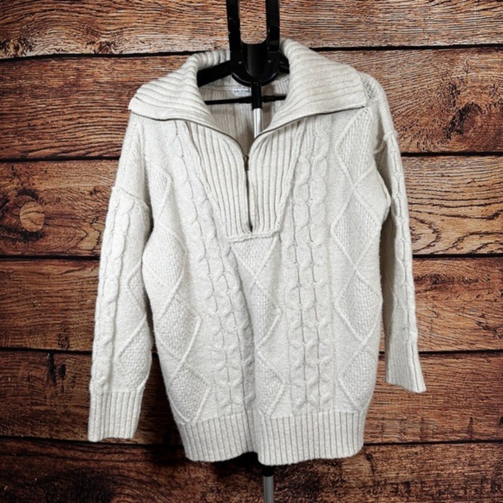 Arizona Jean‎ Co Cream Cable Knit Quarter Zip Sweater Womens Small Off White